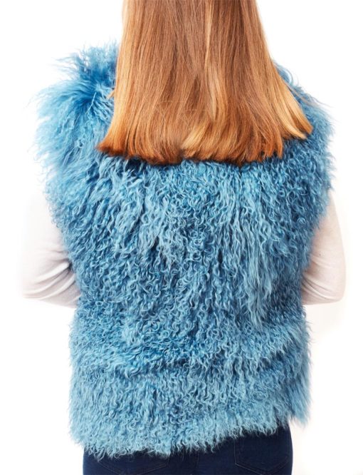 tibetan lambskin vest turquoise back hair down