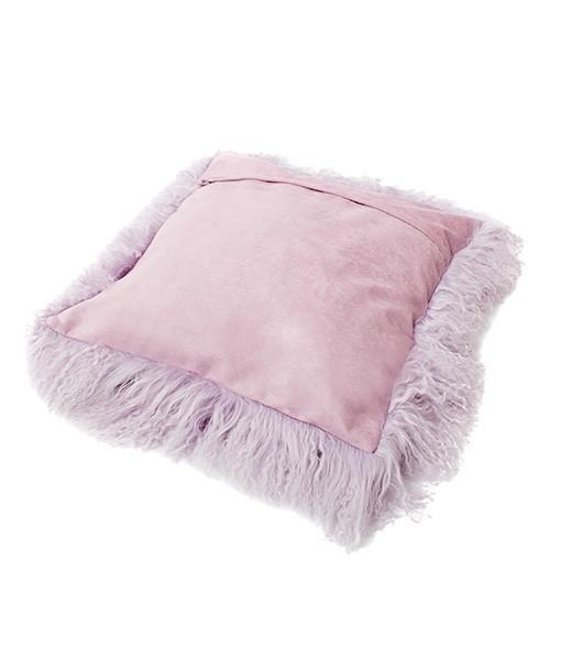 Bottom Tibetan Lambskin Pillow Cover Lavender with White Tips Top Tibetan Lambskin Pillow Black with White Tips - Engel Worldwide