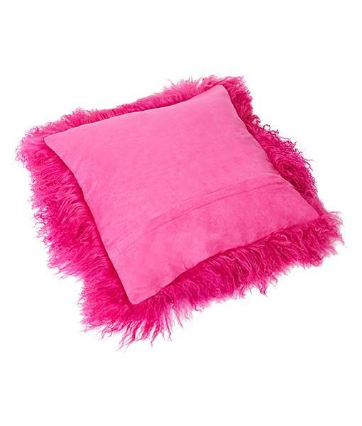 Back Tibetan Lambskin Pillow Cover Magenta - Engel Worldwide