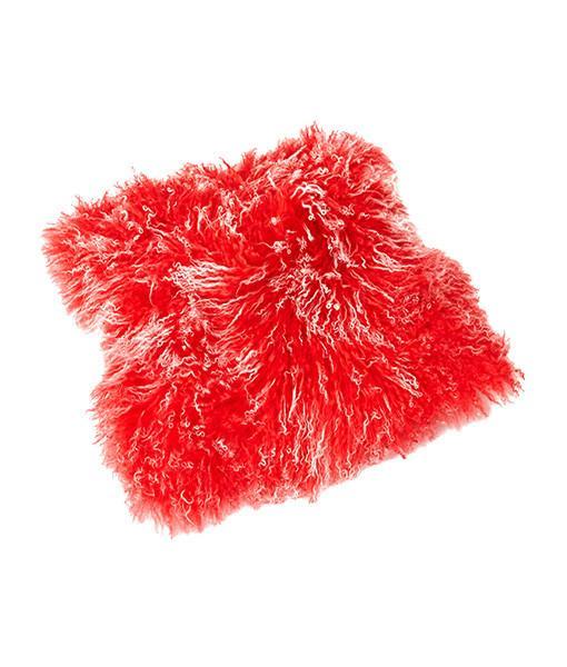 Top Tibetan Lambskin Pillow Red with White Tips - Engel Worldwide