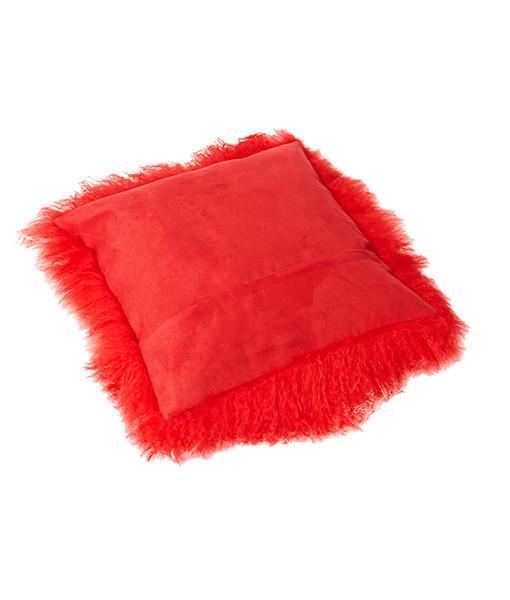 Bottom Tibetan Lambskin Pillow Red with White Tips - Engel Worldwide