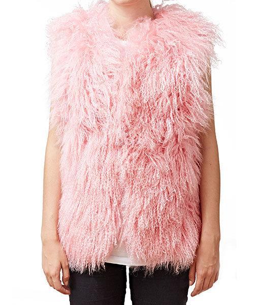 Front Tibetan Lambskin Vest Rose Pink - Engel Worldwide