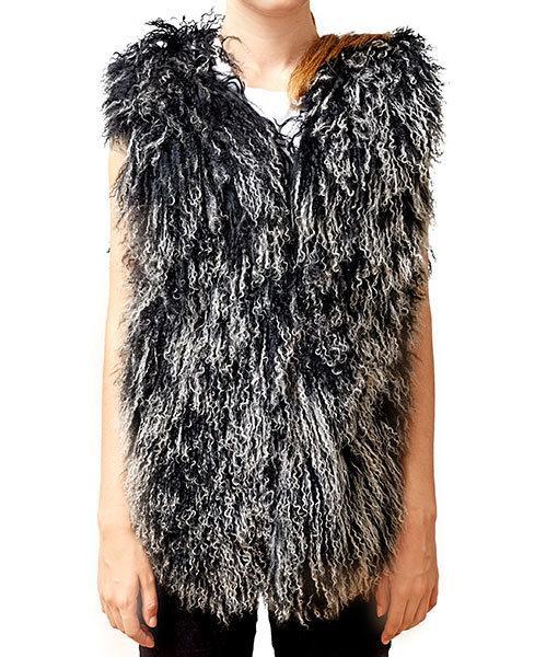 Front Tibetan Lambskin Vest Black with White Tips - Engel Worldwide