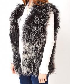 Tibetan Lambskin Vest Black with White Tips - Engel Worldwide