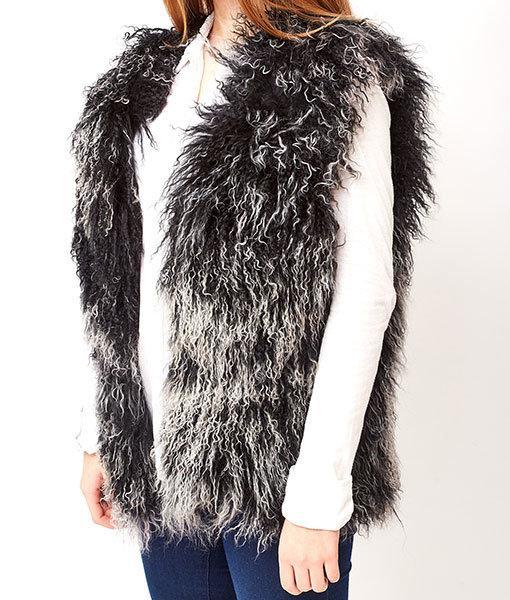 Tibetan Lambskin Vest Black with White Tips - Engel Worldwide