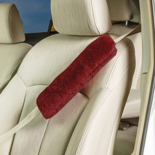 Sheepskin Seat Belt Shoulder Strap Covers Burgundy
